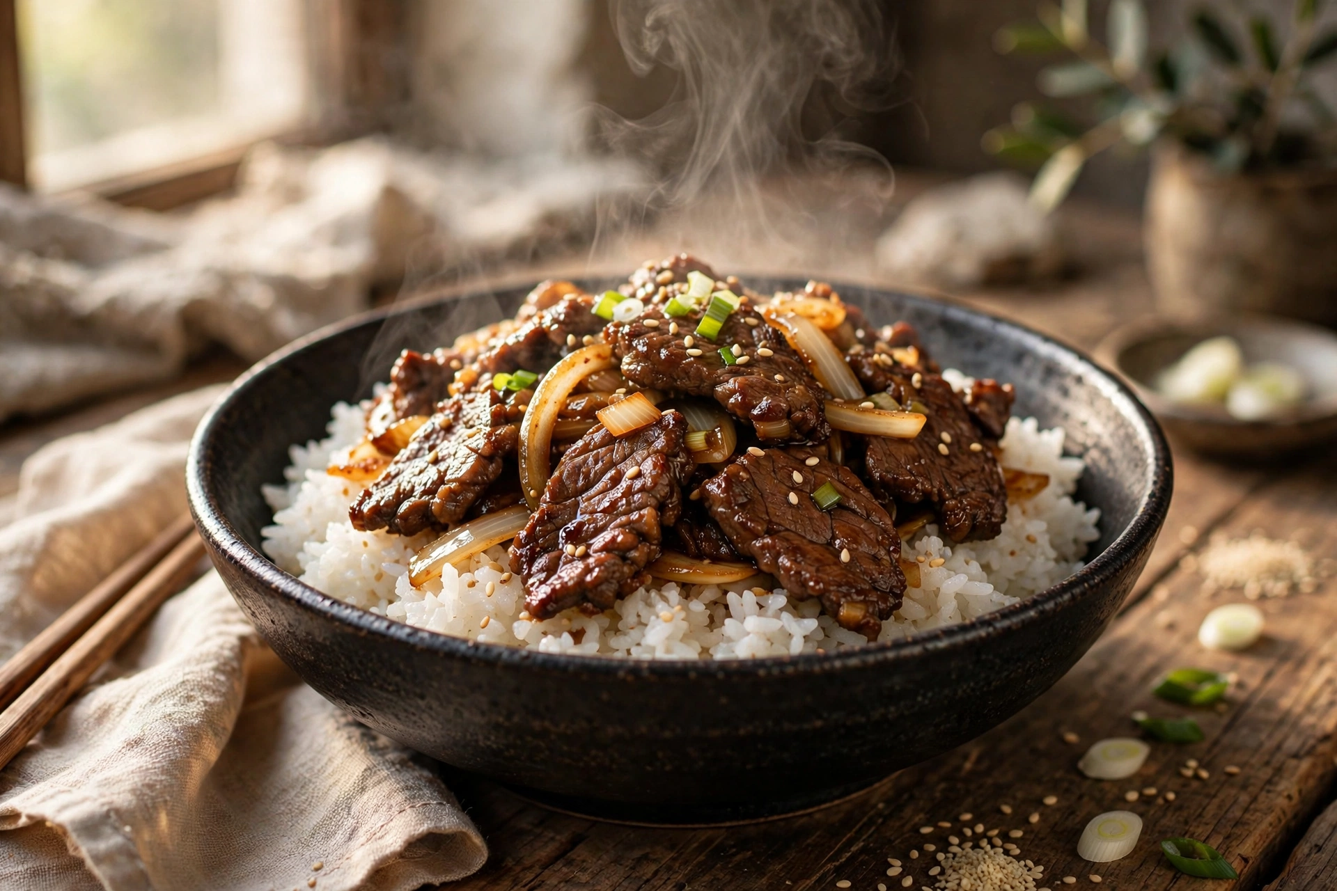 Bulgogi beef with steamed rice at The Cyclone Cafe